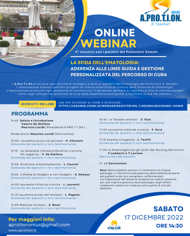 Webinar, LA SFIDA DELL’EMATOLOGIA – 17 DICEMBRE 2022 | Online